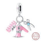 Fit Original 925 Sterling Silver Charms Beads Little Bear Lamb Little Flying Pig Pink Charms For Women DIY Birthday Jewelry Gift