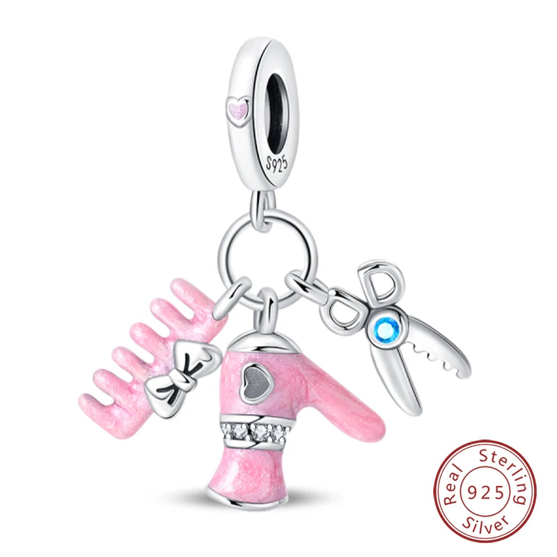 Fit Original 925 Sterling Silver Charms Beads Little Bear Lamb Little Flying Pig Pink Charms For Women DIY Birthday Jewelry Gift