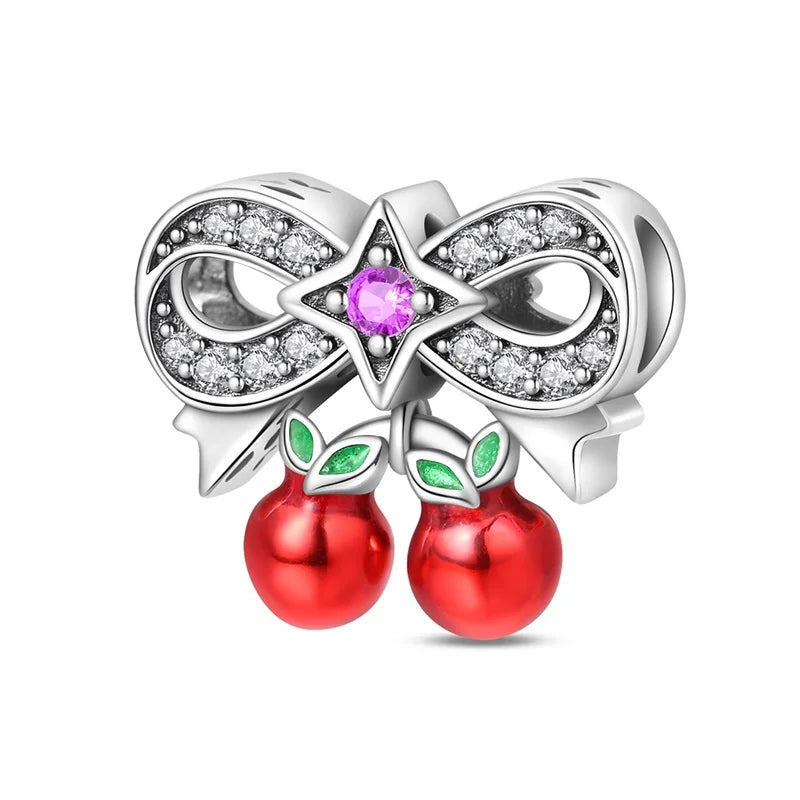 925 Silver Color Strawberry Cherry Apple Avocado Fruit Charms Beads Fit Qikaola 925 Original Bracelets Fine DIY Birthday Jewelry