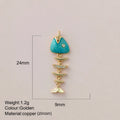 Gold Turquoise Fishbone Pendant Charm