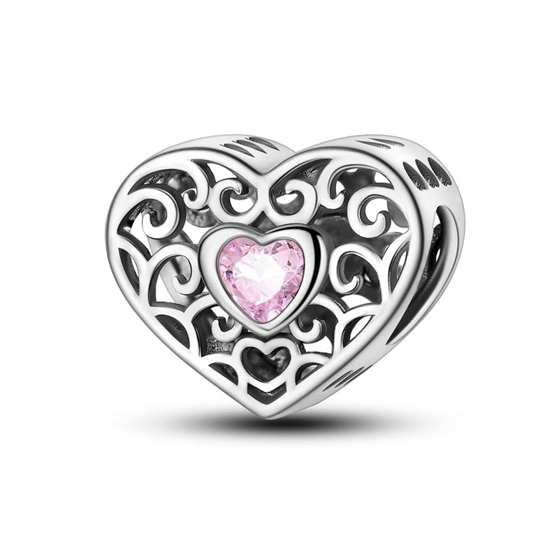 Pink Heart Filigree Charm