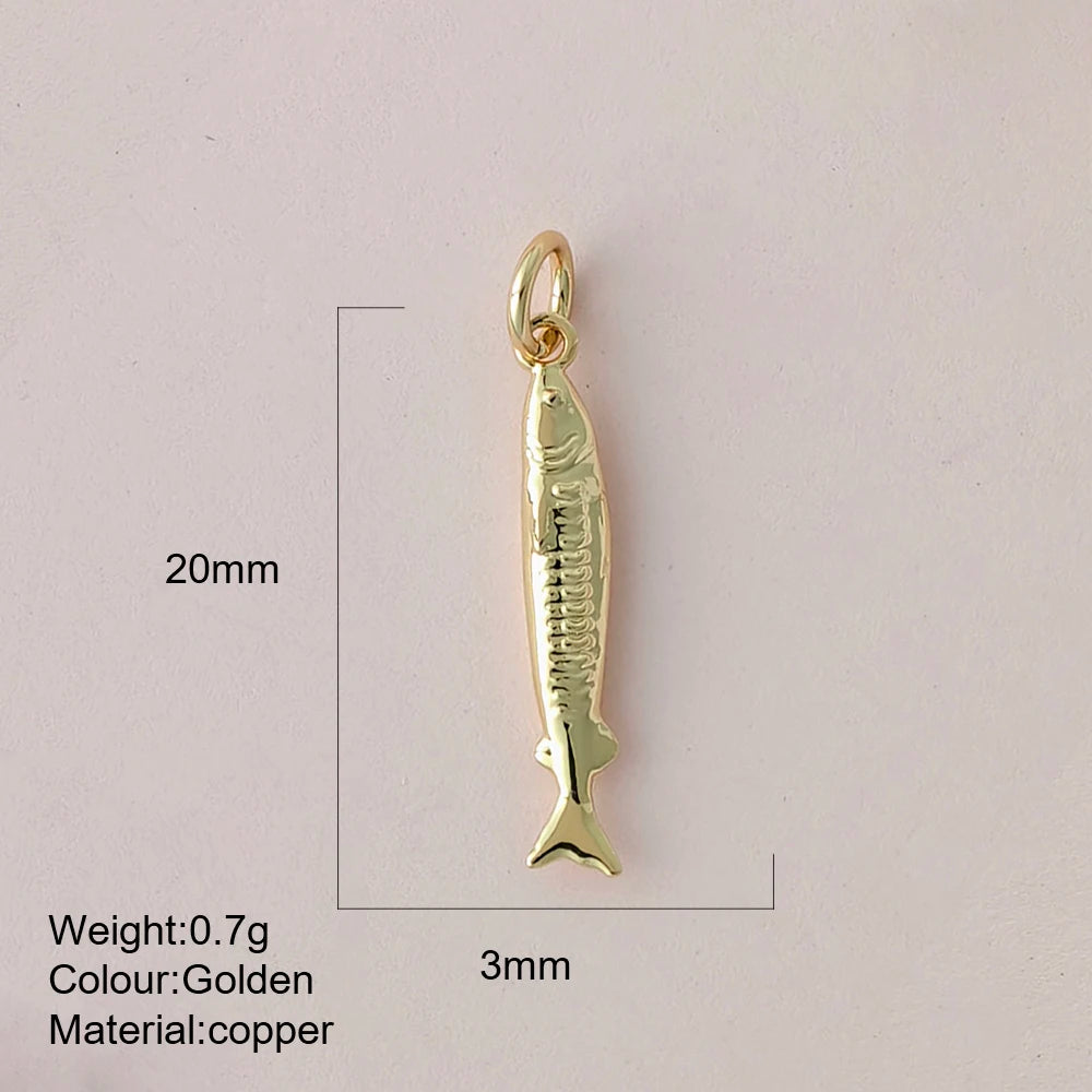 Gold Sardine Pendant Charm