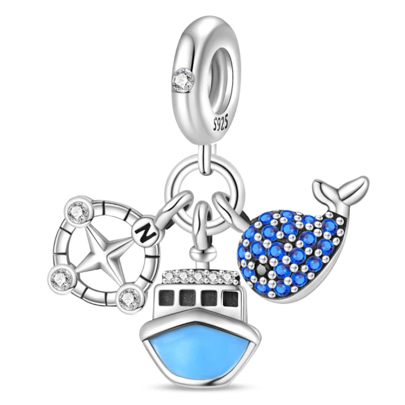 Nautical Ship & Whale Cluster Charm