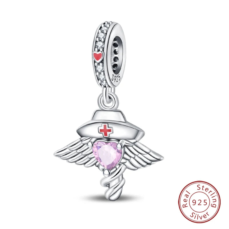 Fit Original 925 Sterling Silver Charms Beads Little Bear Lamb Little Flying Pig Pink Charms For Women DIY Birthday Jewelry Gift
