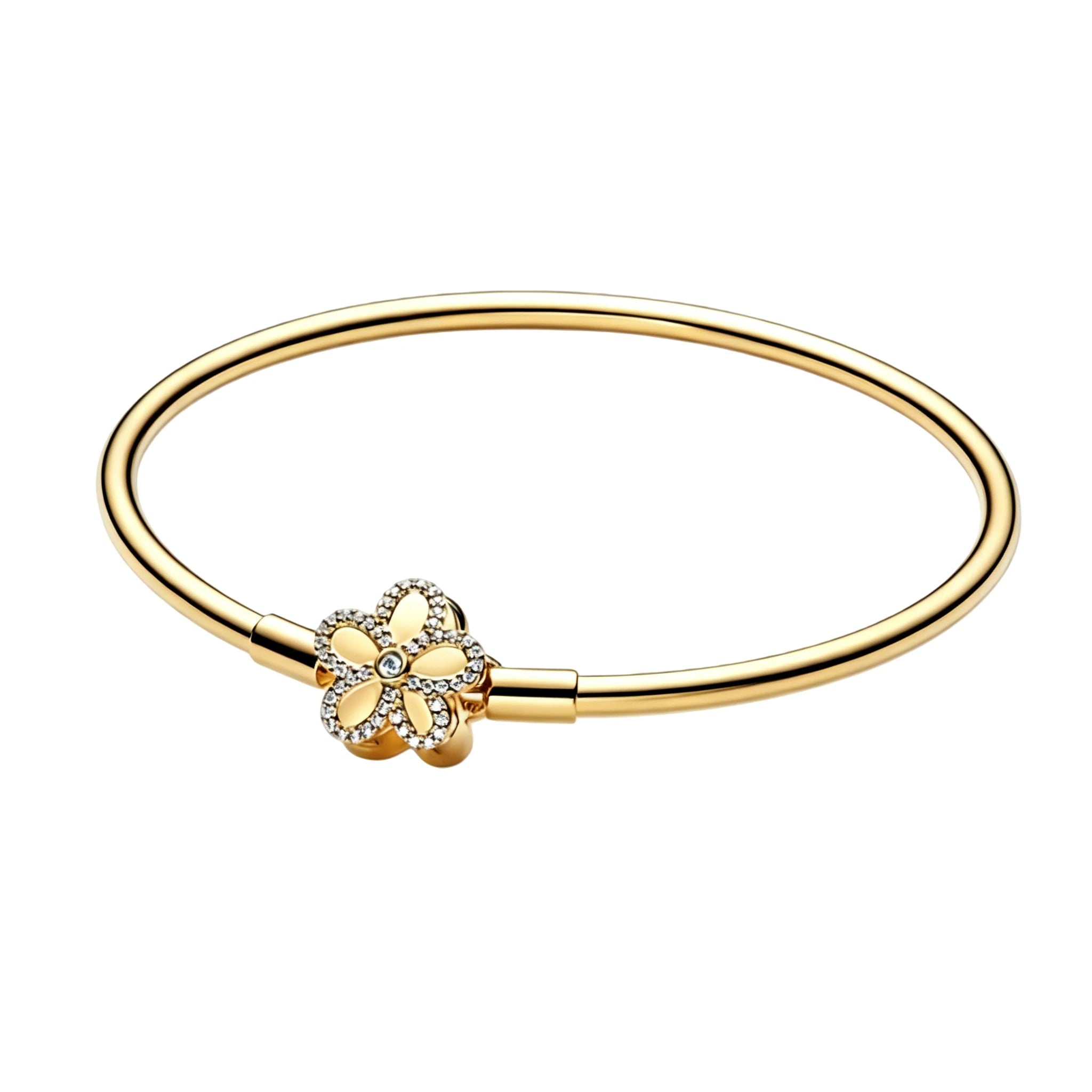 Gold Flower Bangle Bracelet