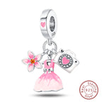 Fit Original 925 Sterling Silver Charms Beads Little Bear Lamb Little Flying Pig Pink Charms For Women DIY Birthday Jewelry Gift
