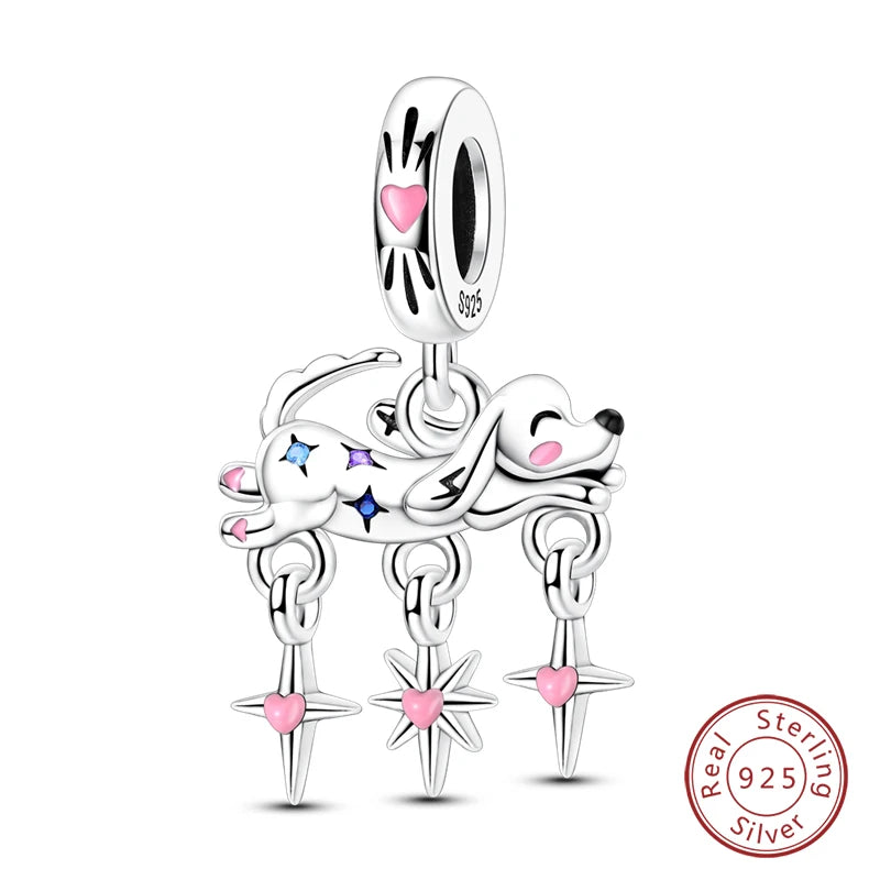 Fit Original 925 Sterling Silver Charms Beads Little Bear Lamb Little Flying Pig Pink Charms For Women DIY Birthday Jewelry Gift
