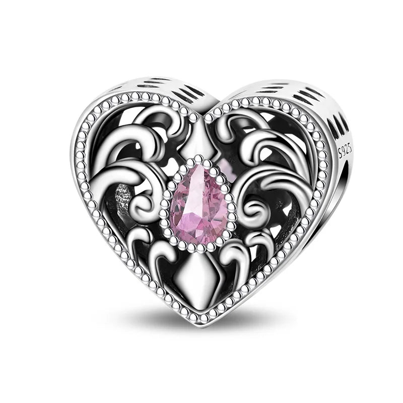 Pink Filigree Heart Charm