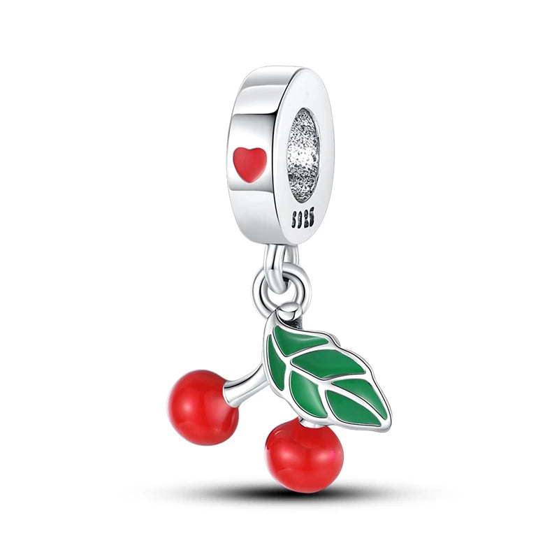 925 Silver Color Strawberry Cherry Apple Avocado Fruit Charms Beads Fit Qikaola 925 Original Bracelets Fine DIY Birthday Jewelry