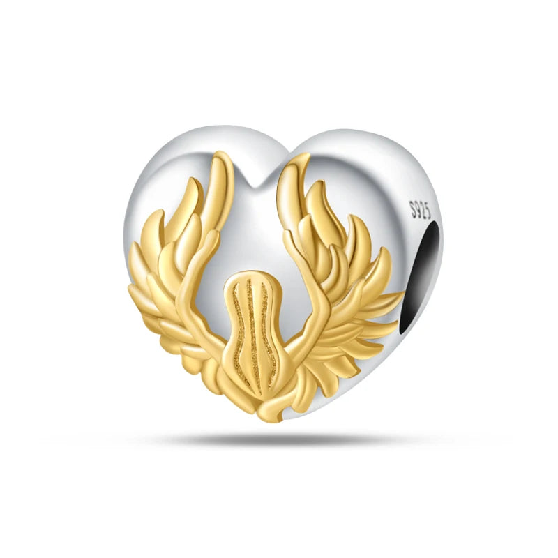 Gold Angel Wings Heart Charm