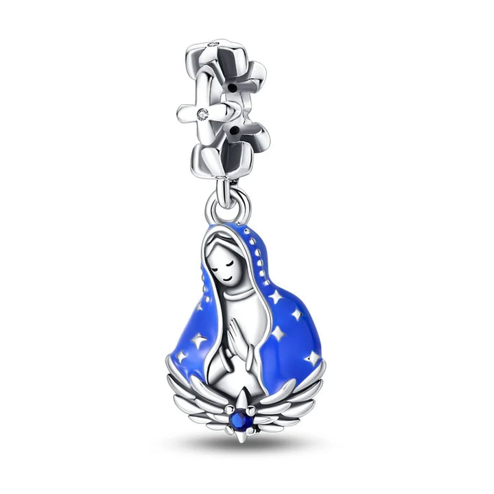 Blue Our Lady Angel Wings Dangle Charm