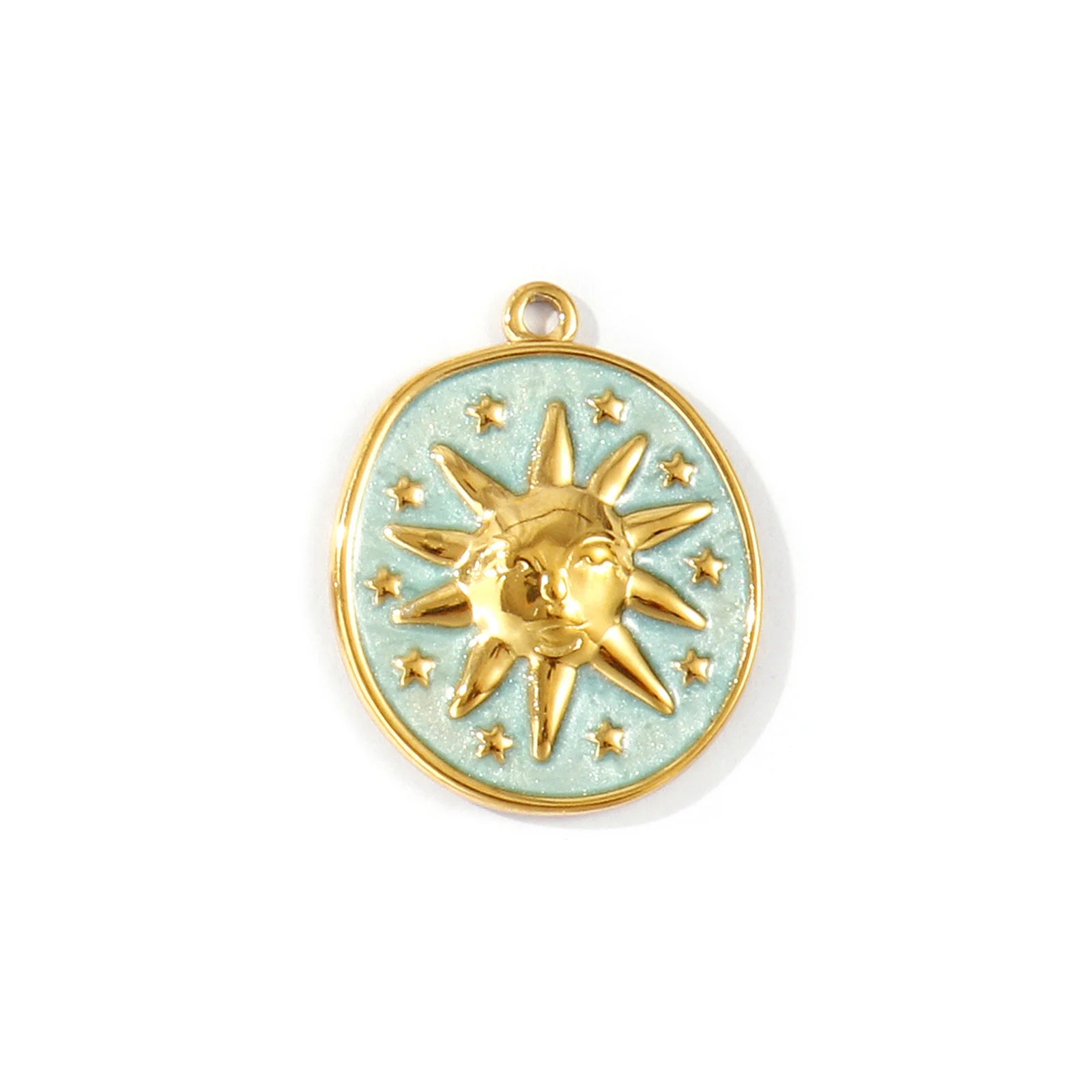 Gold Blue Sun Medallion Pendant Charm