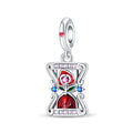Red Rose Skull Hourglass Charm