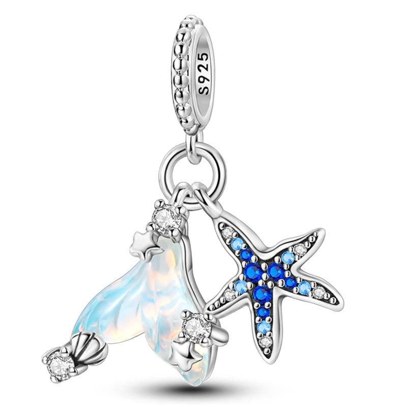 Opal Starfish & Seahorse Dangle Charm