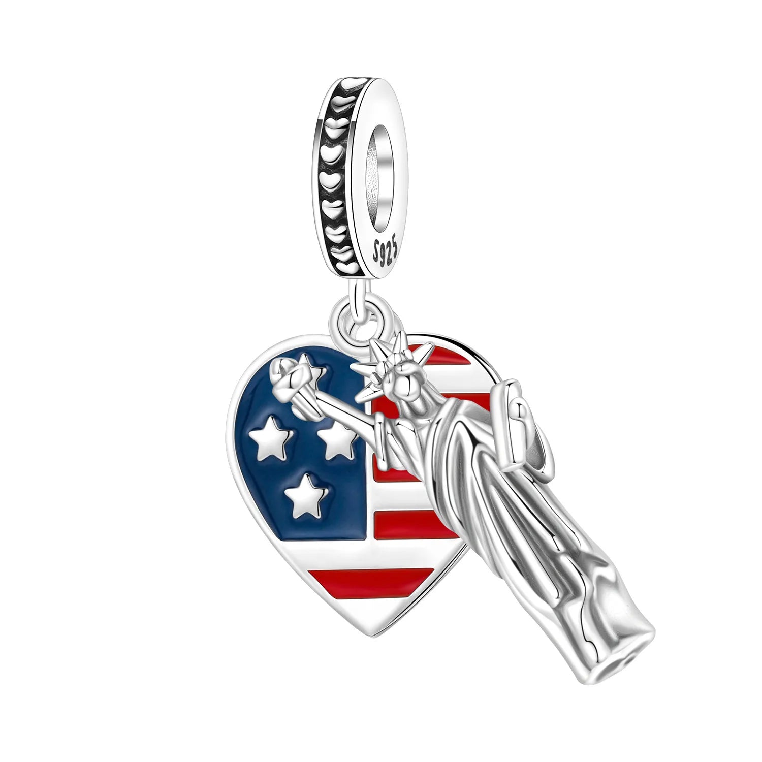 Statue of Liberty Flag Heart Dangle Charm