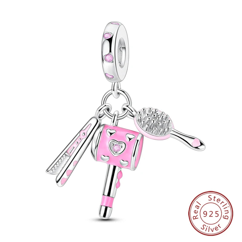 Fit Original 925 Sterling Silver Charms Beads Little Bear Lamb Little Flying Pig Pink Charms For Women DIY Birthday Jewelry Gift