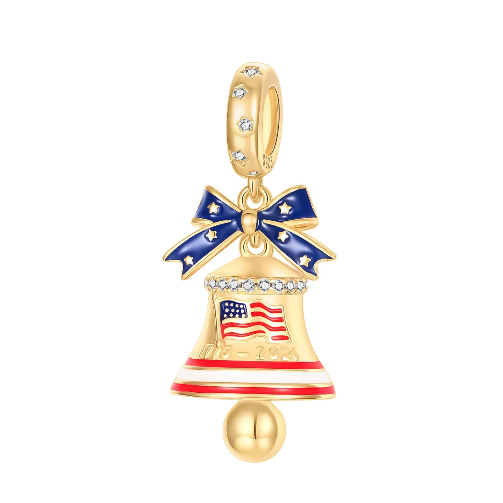 Gold Liberty Bell USA Dangle Charm