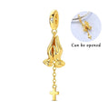 Gold Praying Hands & Cross Locket Dangle Charm