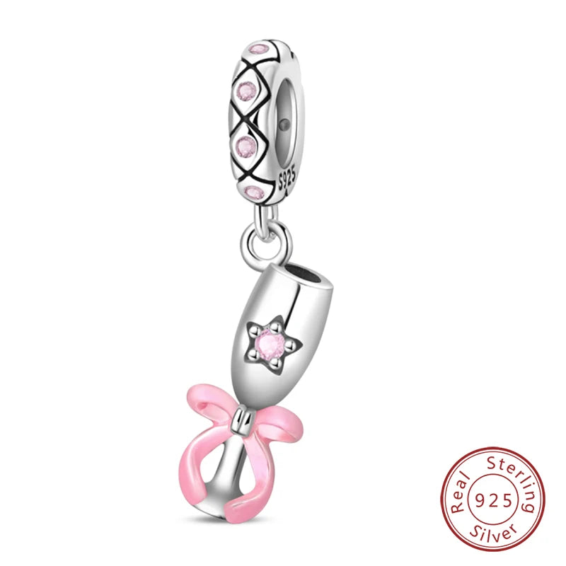 Fit Original 925 Sterling Silver Charms Beads Little Bear Lamb Little Flying Pig Pink Charms For Women DIY Birthday Jewelry Gift
