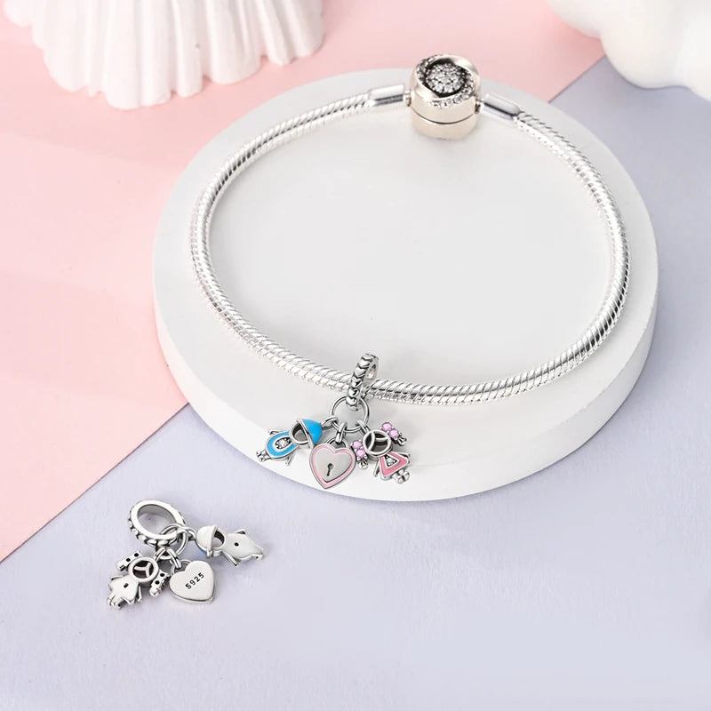 New 925 Silver Color Family Brothers and Sisters Charms Beads Fit Qikaola 925 Original Bracelets Fine DIY Birthday Jewelry