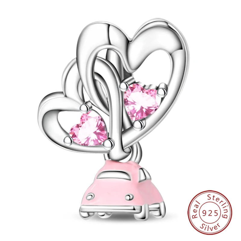 Fit Original 925 Sterling Silver Charms Beads Little Bear Lamb Little Flying Pig Pink Charms For Women DIY Birthday Jewelry Gift