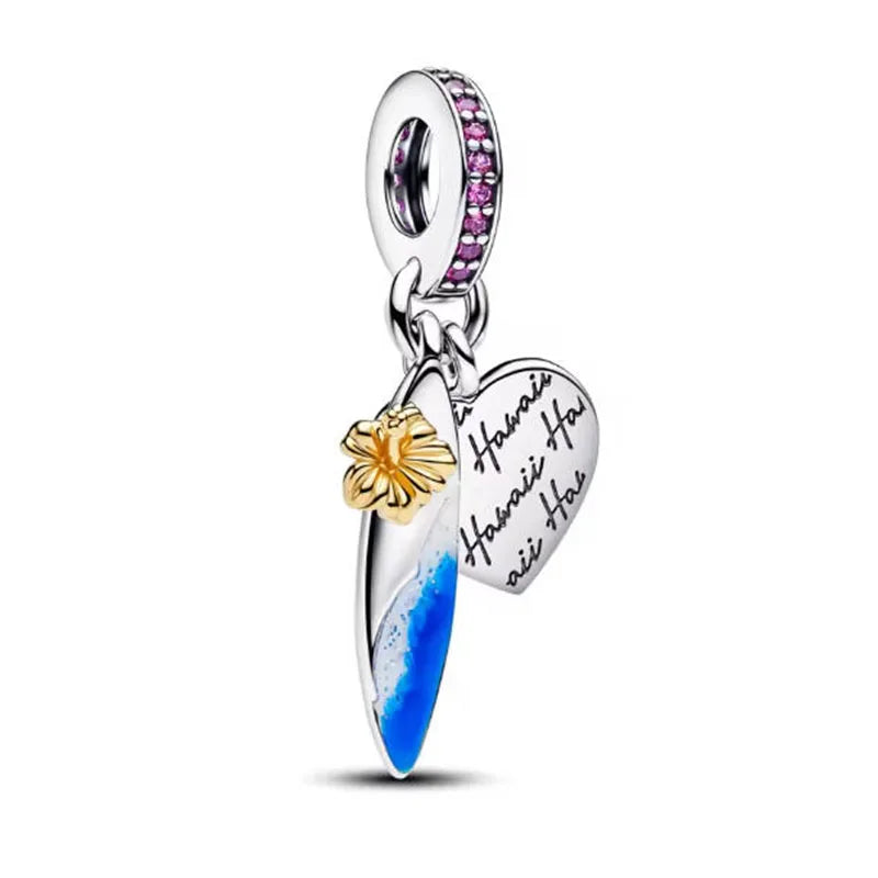 Silver Blue Surfboard Dangle Charm