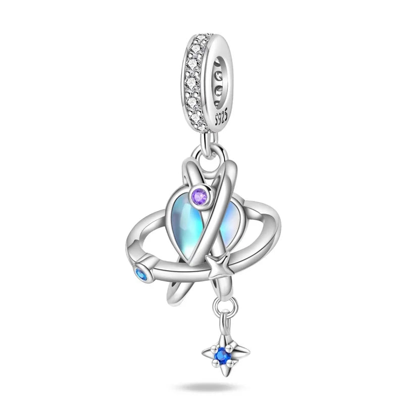 925 Silver Color Luminous Planet Spacecraft Astronaut Firefly Charms Beads Fit Qikaola 925 Bracelets DIY Christmas Jewelry Gifts