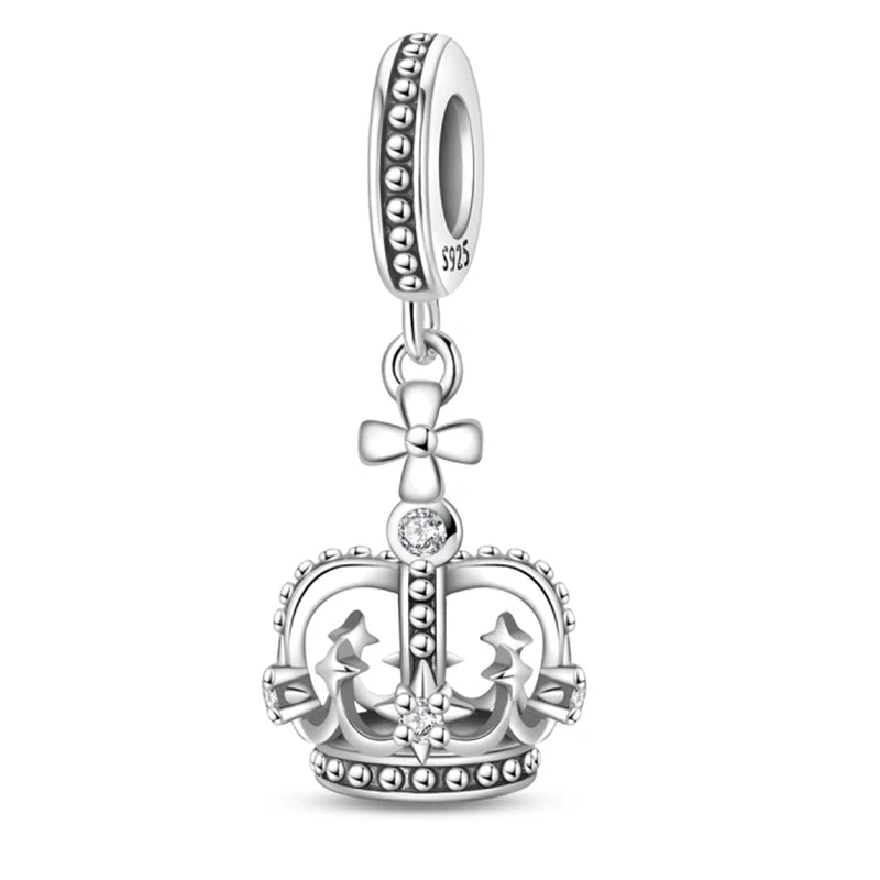 Silver Crown Key Dangle Charm