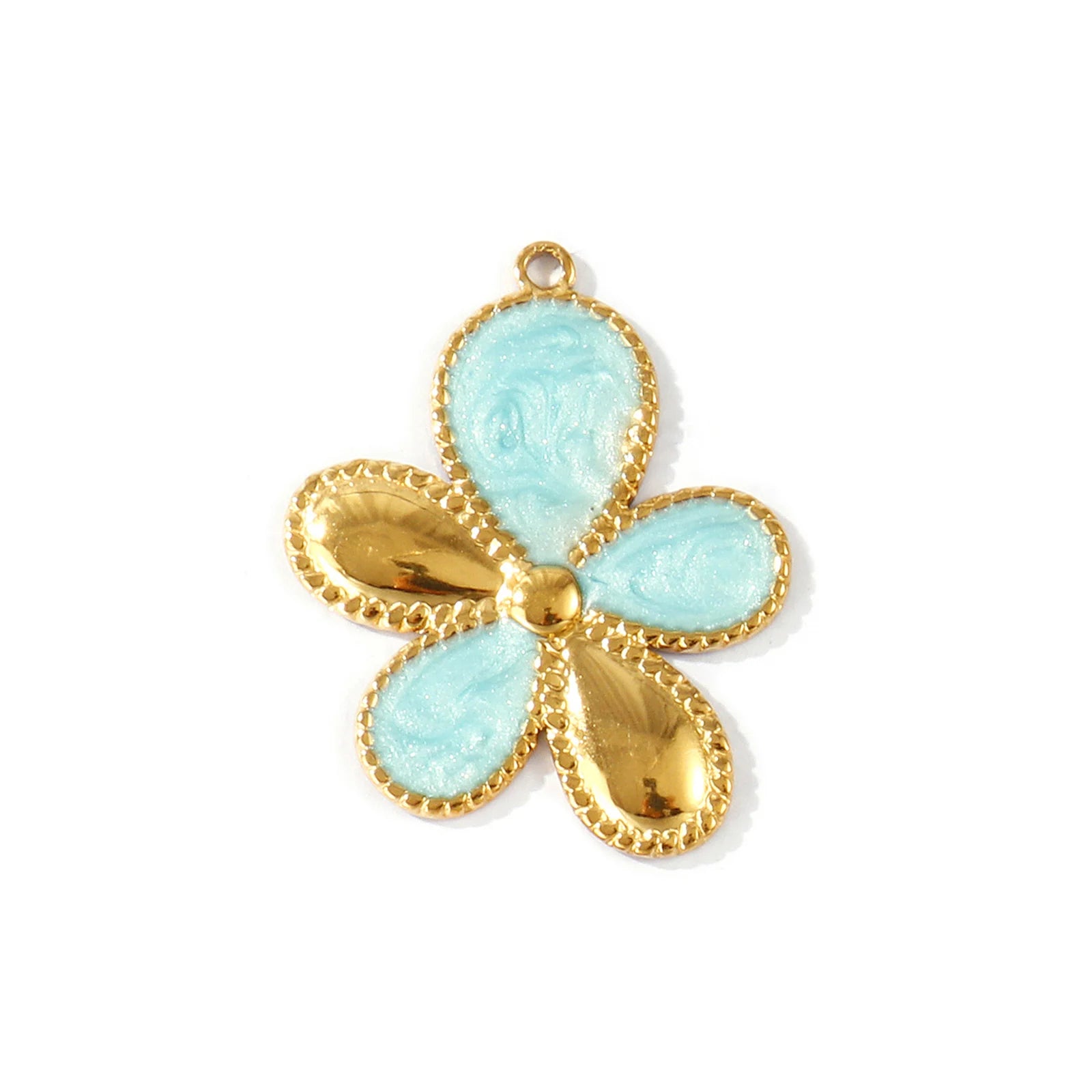 Gold Blue Petal Flower Pendant Charm