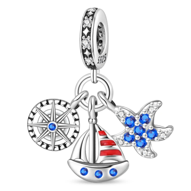Nautical Wheel & Sailboat Cluster Charm