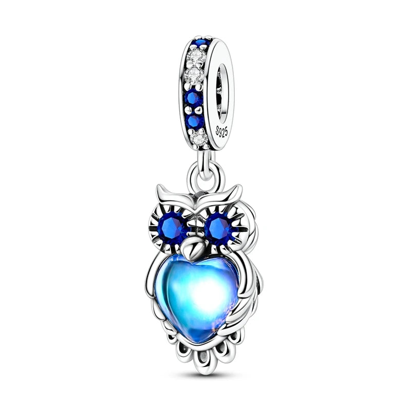 Blue Crystal Owl Dangle Charm