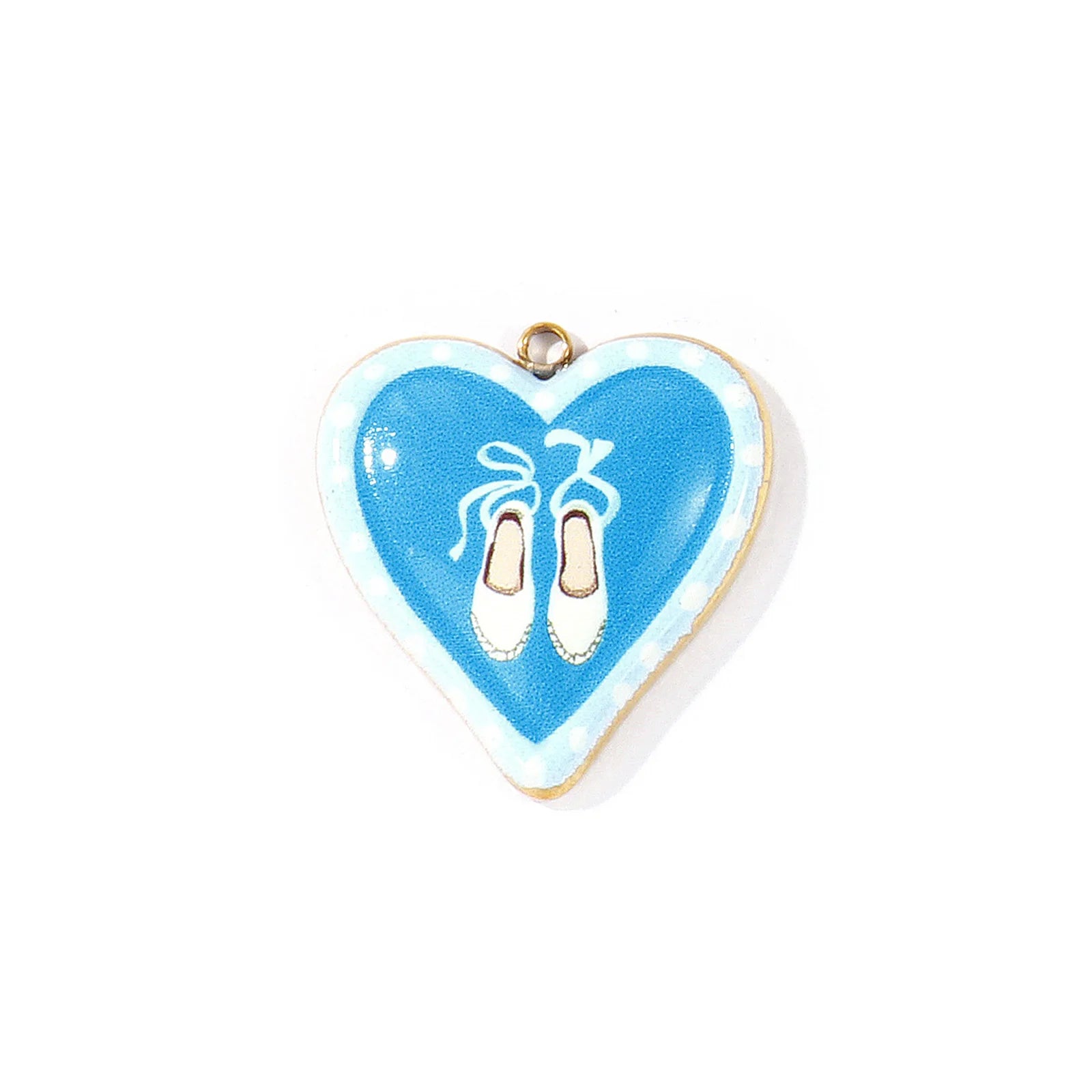 Gold Blue Ballet Shoes Heart Pendant Charm
