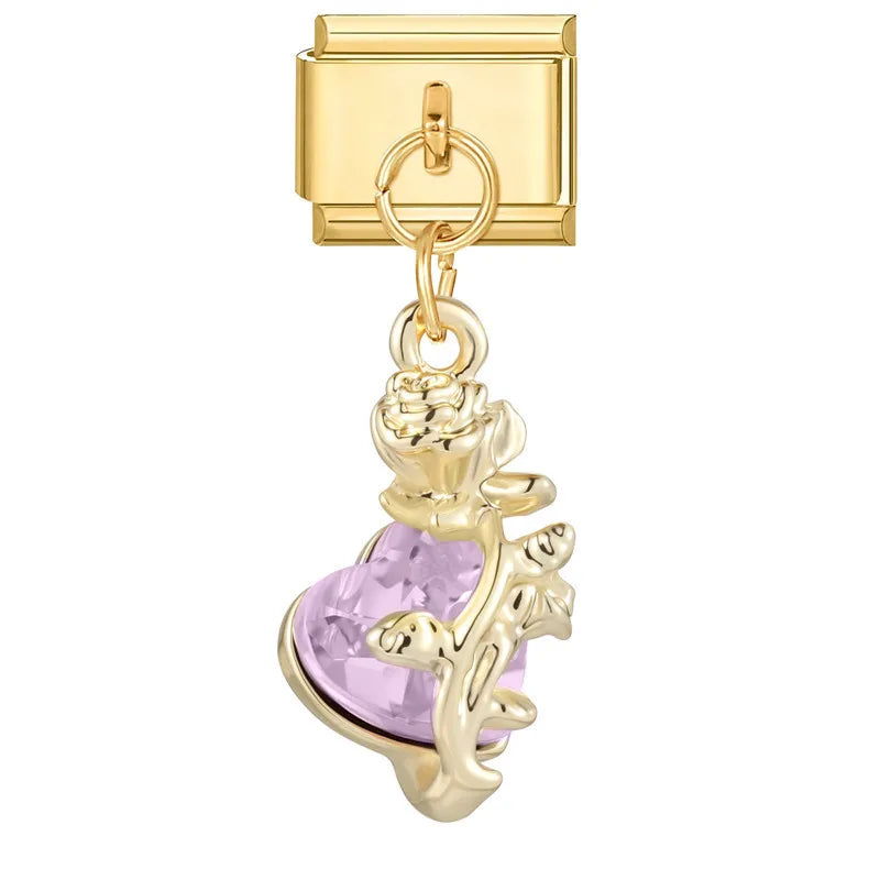 Purple Crystal Heart Italian Charm