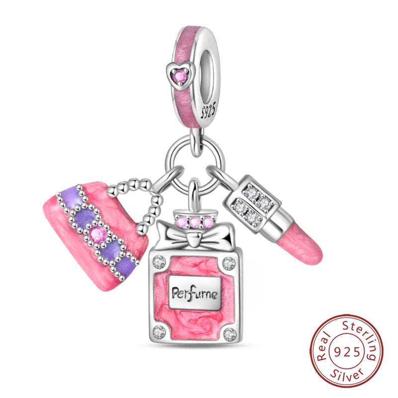 Fit Original 925 Sterling Silver Charms Beads Little Bear Lamb Little Flying Pig Pink Charms For Women DIY Birthday Jewelry Gift