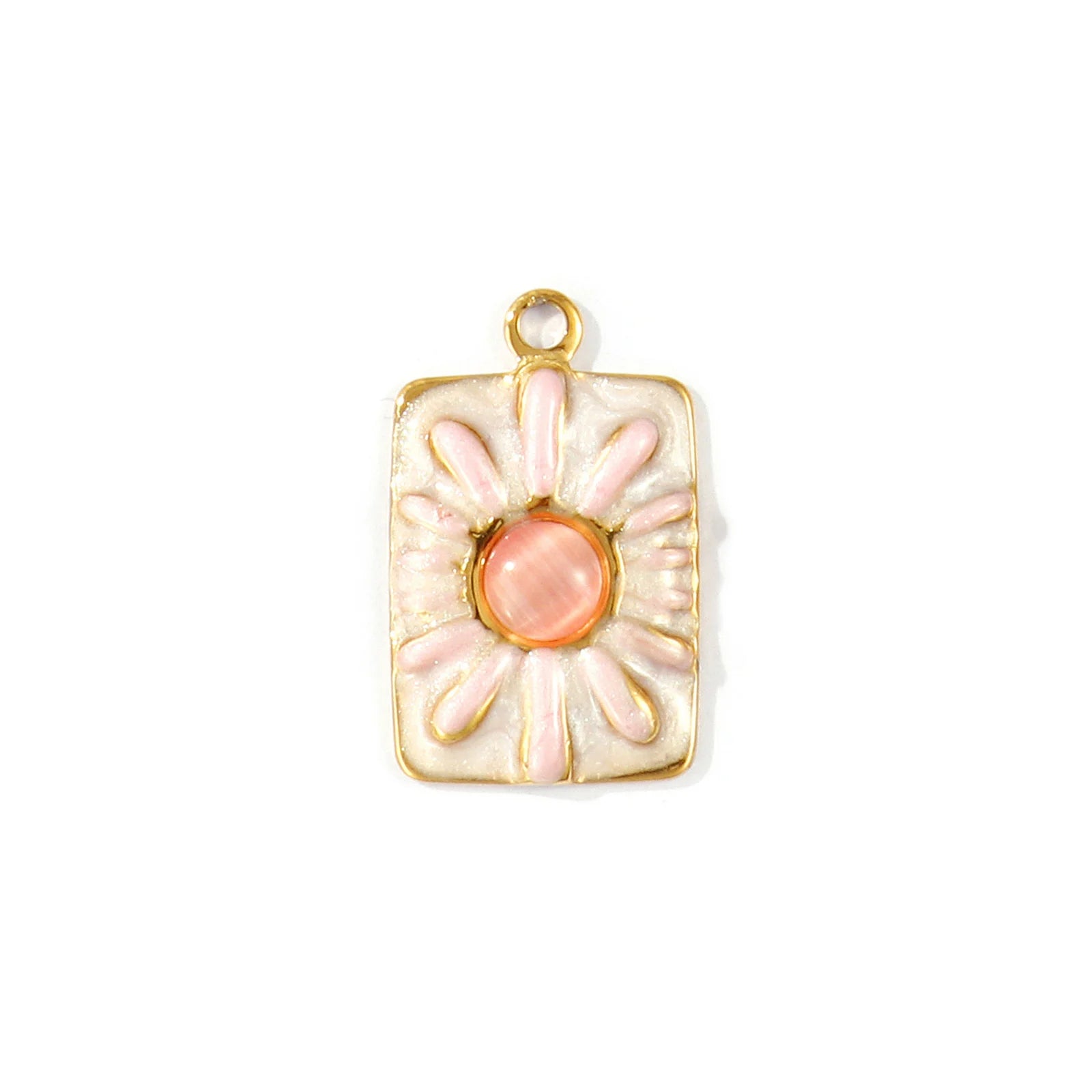 Gold Pink Flower Pendant Charm