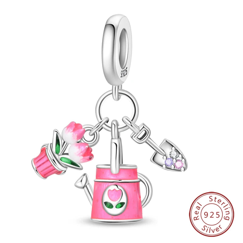 Fit Original 925 Sterling Silver Charms Beads Little Bear Lamb Little Flying Pig Pink Charms For Women DIY Birthday Jewelry Gift
