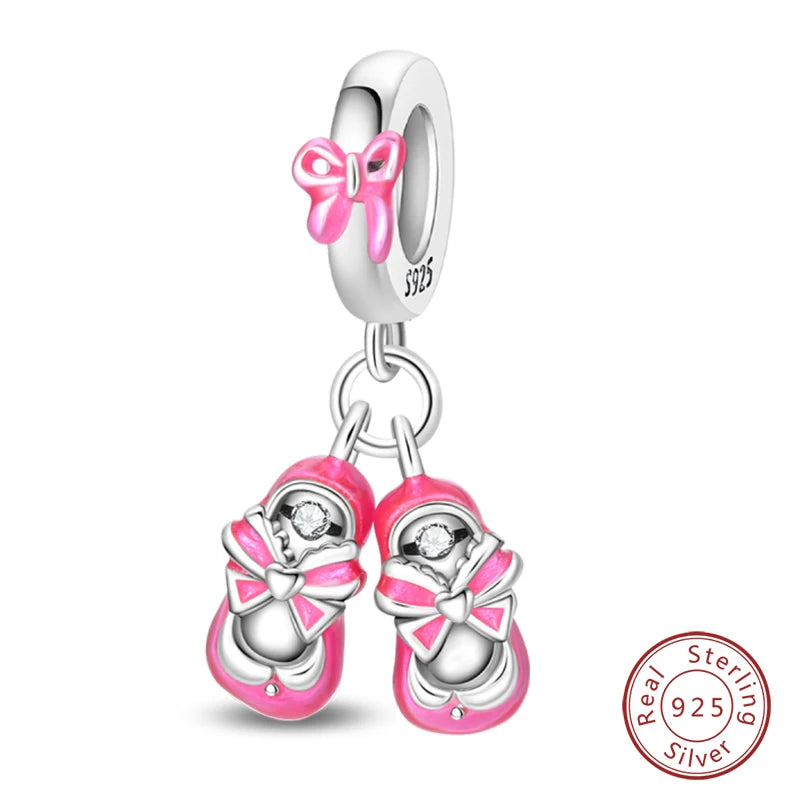 Fit Original 925 Sterling Silver Charms Beads Little Bear Lamb Little Flying Pig Pink Charms For Women DIY Birthday Jewelry Gift