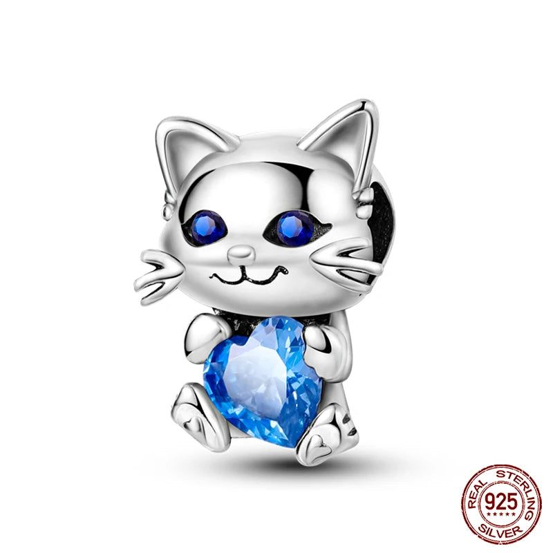 Blue Heart Kitten Charm