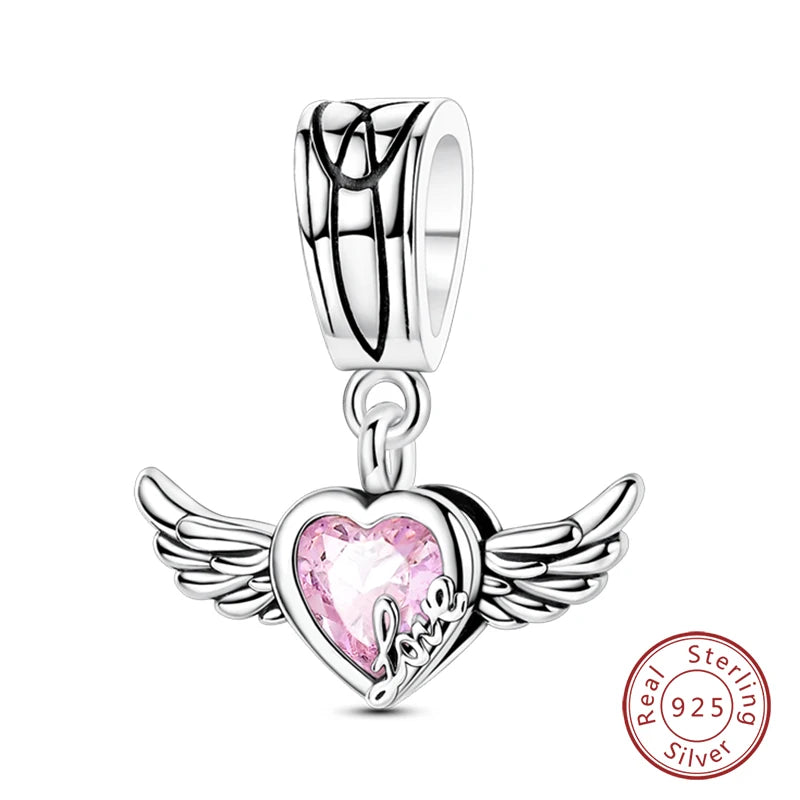 Fit Original 925 Sterling Silver Charms Beads Little Bear Lamb Little Flying Pig Pink Charms For Women DIY Birthday Jewelry Gift