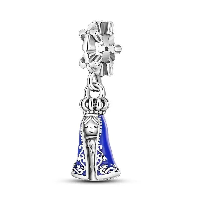 Blue Our Lady Medallion Dangle Charm