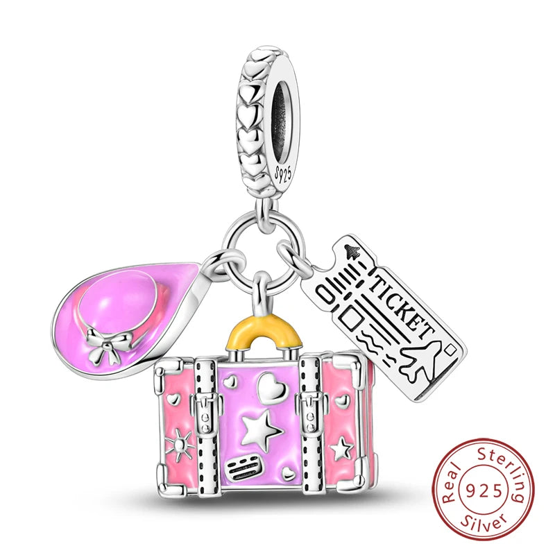 Fit Original 925 Sterling Silver Charms Beads Little Bear Lamb Little Flying Pig Pink Charms For Women DIY Birthday Jewelry Gift