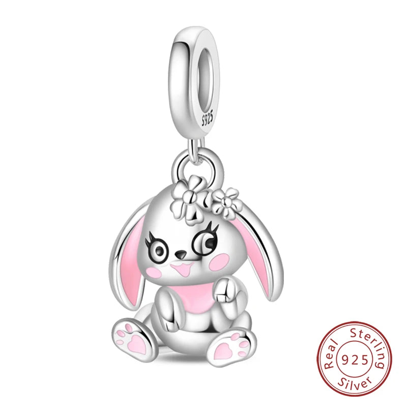 Fit Original 925 Sterling Silver Charms Beads Little Bear Lamb Little Flying Pig Pink Charms For Women DIY Birthday Jewelry Gift