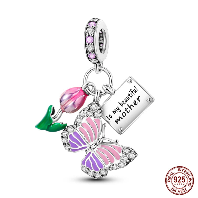 Mother's Day Butterfly Tulip Tag Charm