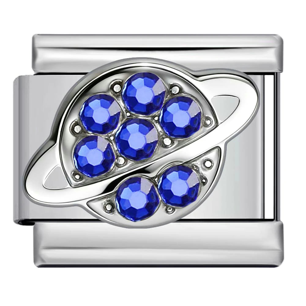 Blue Zircon Saturn Link Charm