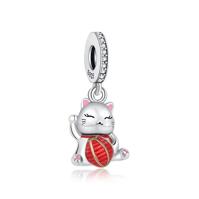 Lucky Cat Yarn Ball Dangle Charm