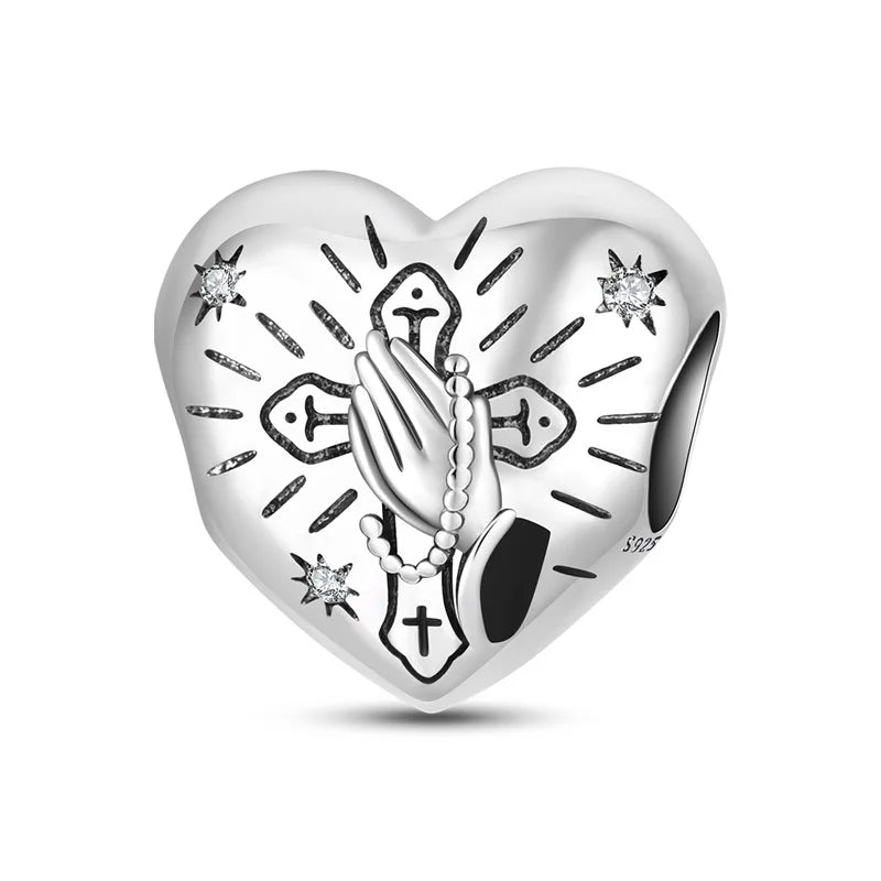 Praying Hands Rosary Heart Charm