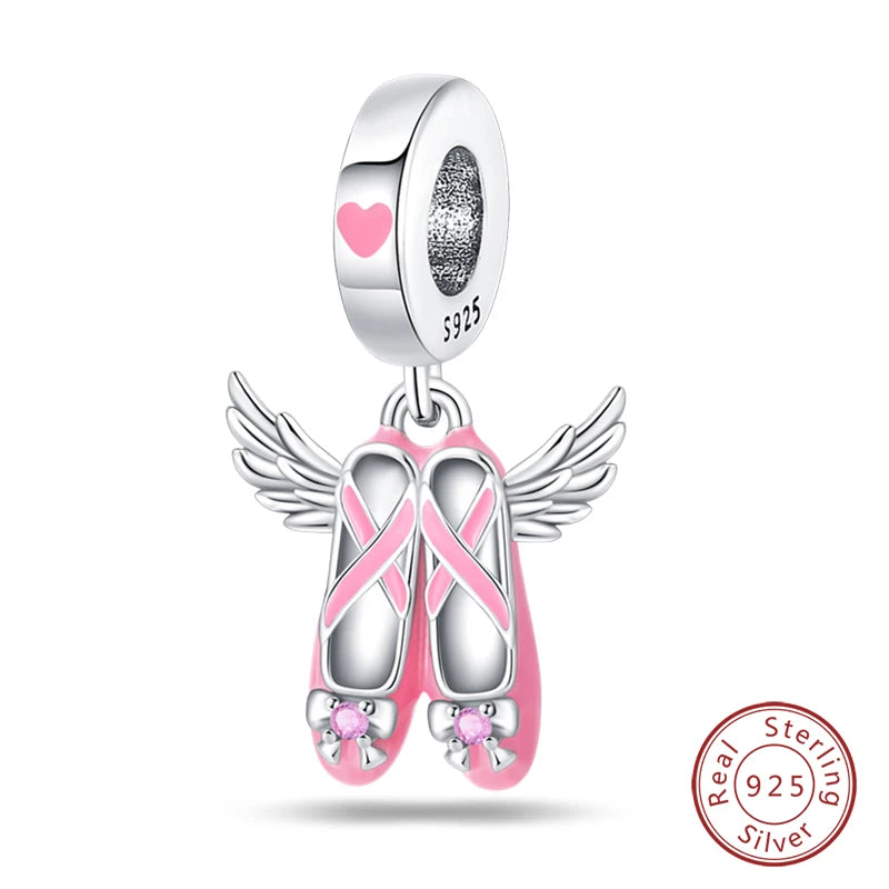 Fit Original 925 Sterling Silver Charms Beads Little Bear Lamb Little Flying Pig Pink Charms For Women DIY Birthday Jewelry Gift