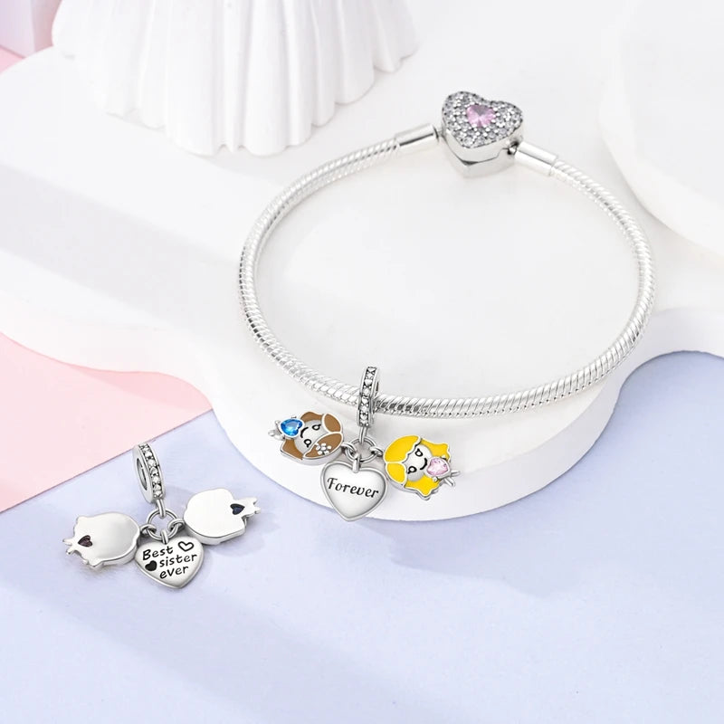 New 925 Silver Color Family Brothers and Sisters Charms Beads Fit Qikaola 925 Original Bracelets Fine DIY Birthday Jewelry