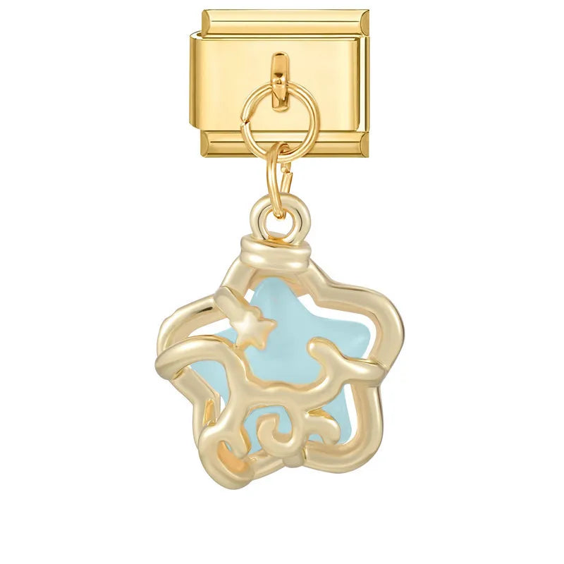 Aqua Enamel Flower Italian Charm
