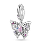 Pink Butterfly Heart Dangle Charm